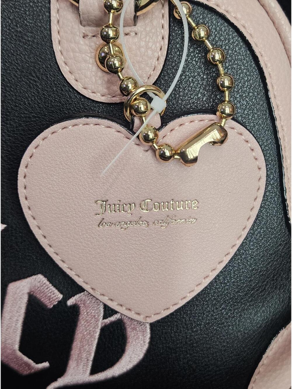Juicy Couture Black Pink Bowler Bag Crossbody Heart Charm Y2K McBling Style NWT - Picture 4 of 8